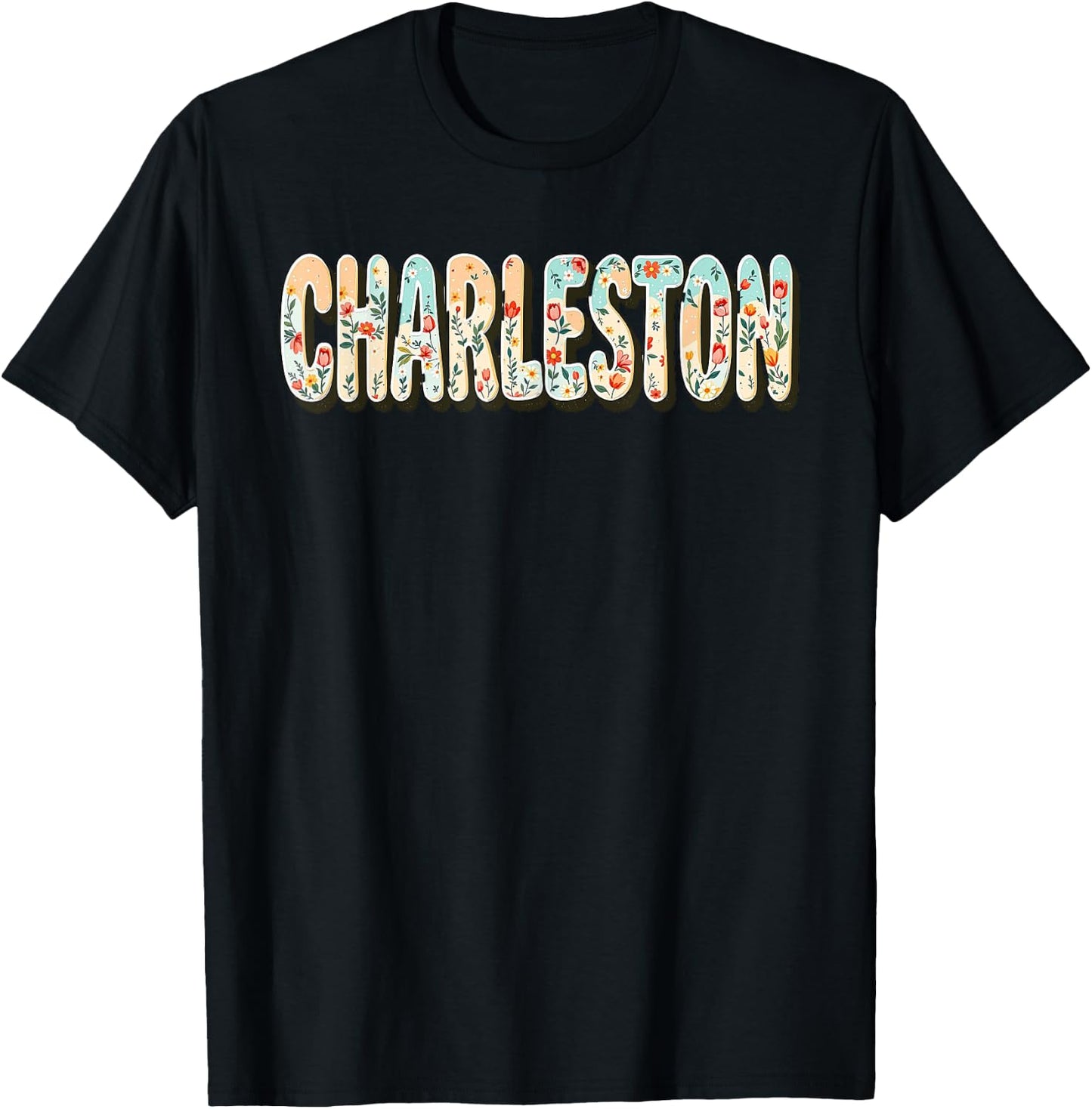 Charleston SC Bachelorette, Vintage 70s Retro Wildflowers T-Shirt - T-Shirt | Black