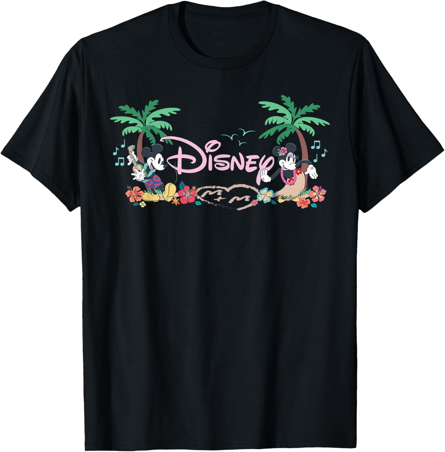 Disney Mickey & Minnie Tropical Island Vacation Script Logo T-Shirt - T-Shirt | Black