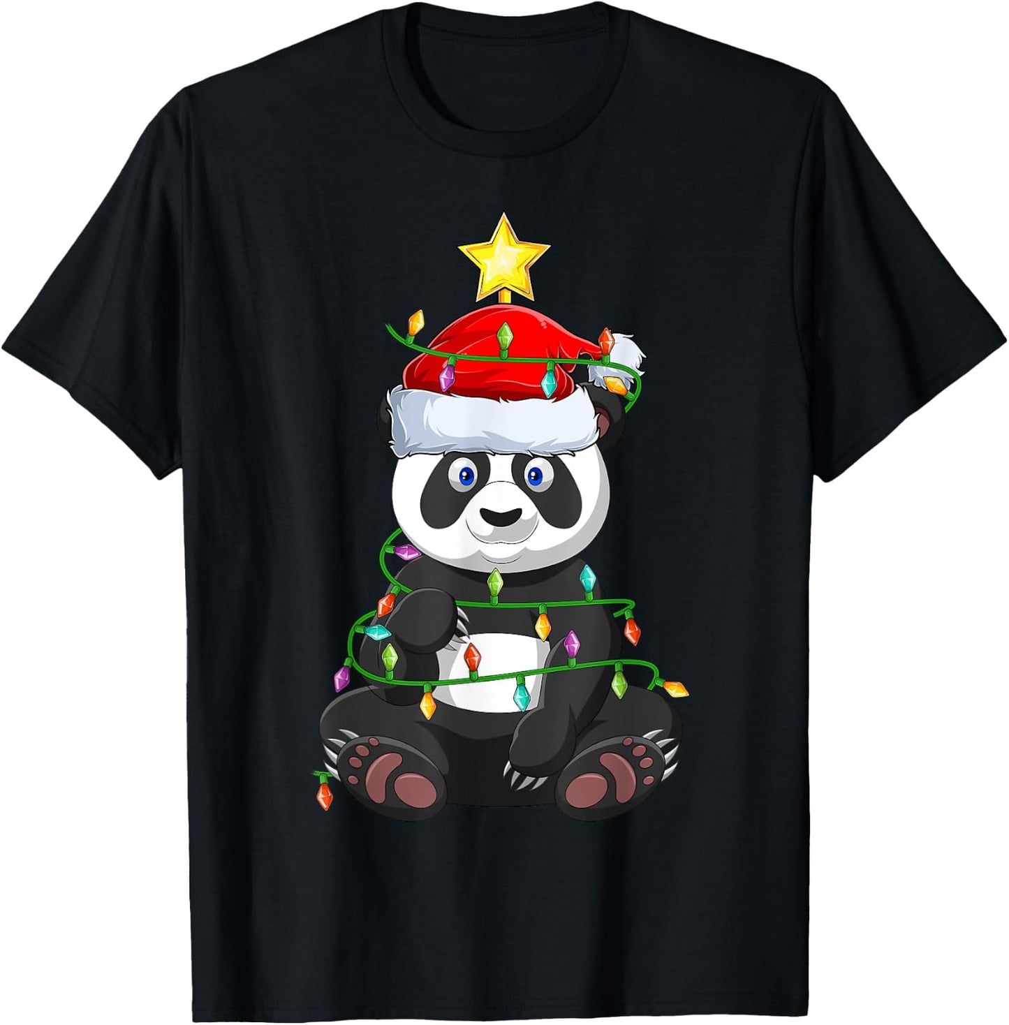 Panda Xmas Tree Lighting Santa Panda Christmas T-Shirt - T-Shirt | Black