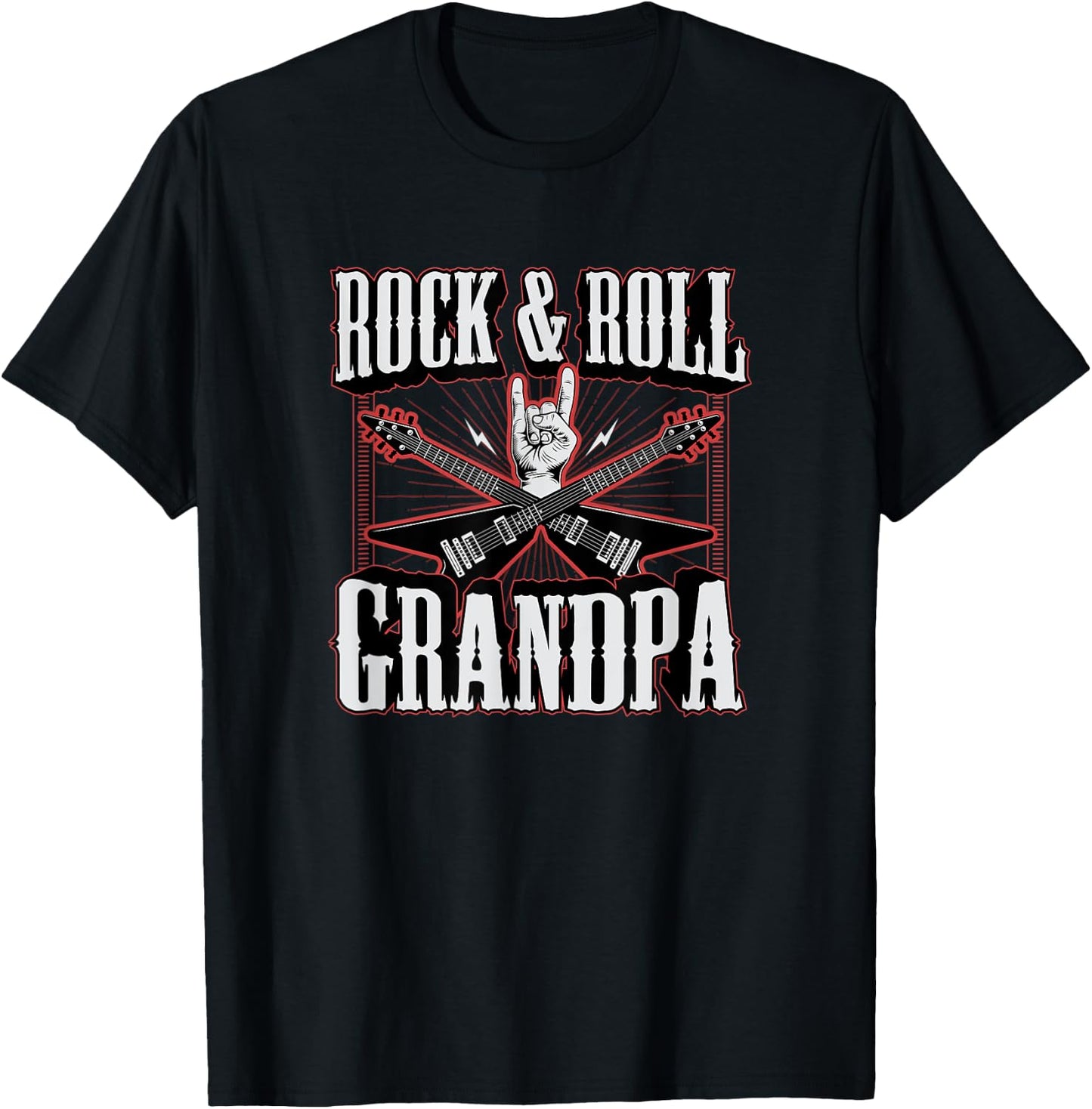 Rock and Roll Grandpa Vintage Guitar Musician Music Lover T-Shirt - T-Shirt | Black