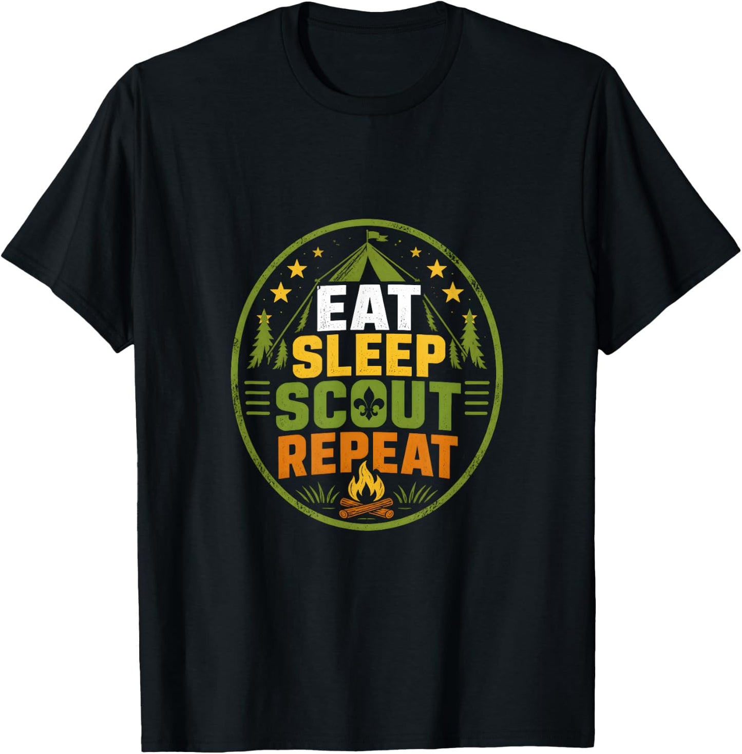 Eat Sleep Scout Repeat Scouts BSA Camp Badge T-Shirt - T-Shirt | Black