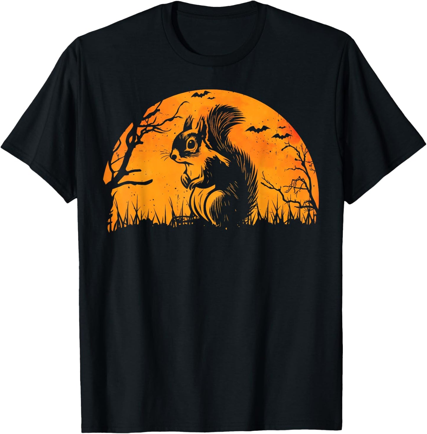 Funny Squirrel Halloween Silhouette Spooky Squirrel Lover T-Shirt - T-Shirt | Black