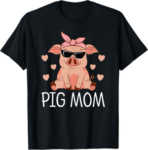 Pig Mom Mothers Day Pig Lovers Women Pig Stuff Funny Farmer T-Shirt - T-Shirt | Black