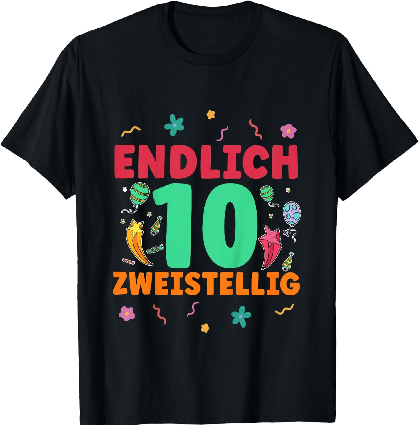 Children's 10th Birthday Finally Two-Digit Boy Girl 10 Years , black, 80 T-Shirt - T-Shirt | Black