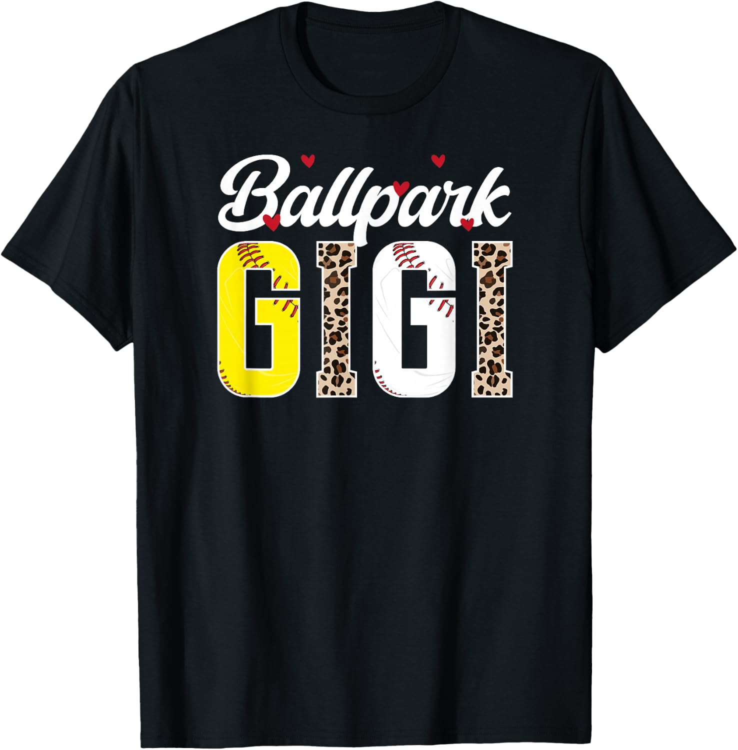 Ballpark Gigi Leopard Baseball Softball Gigi Grandma T-Shirt - T-Shirt | Black
