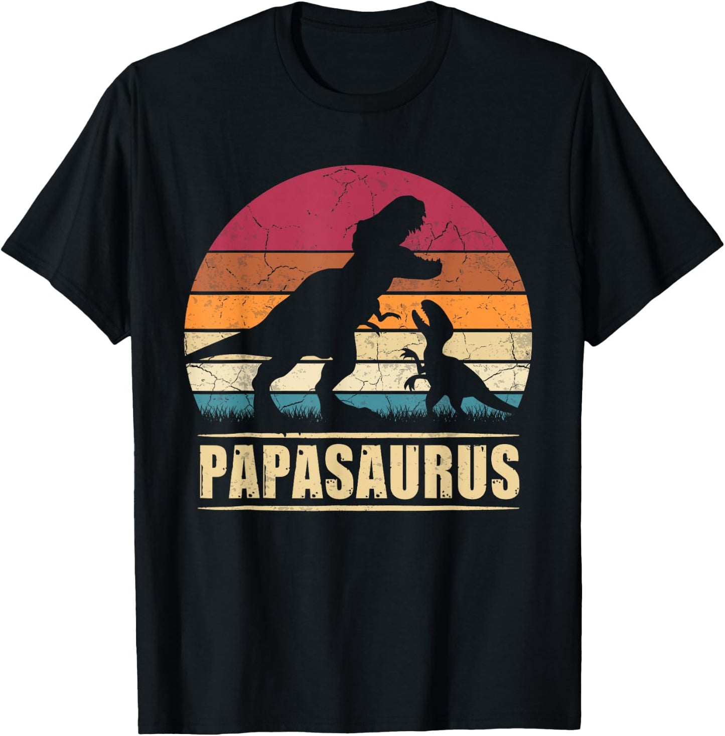 Vatertag Papasaurus Vintage T-Rex Dinosaur Papa Father's Day T-Shirt - T-Shirt | Black