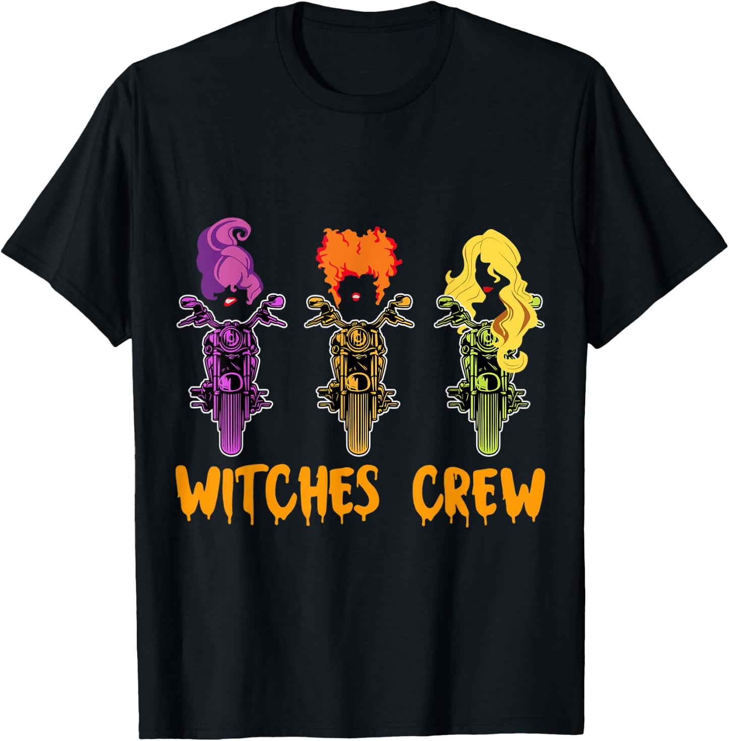 Witches Crew With Chopper Motorcycle for Halloween T-Shirt - T-Shirt | Black