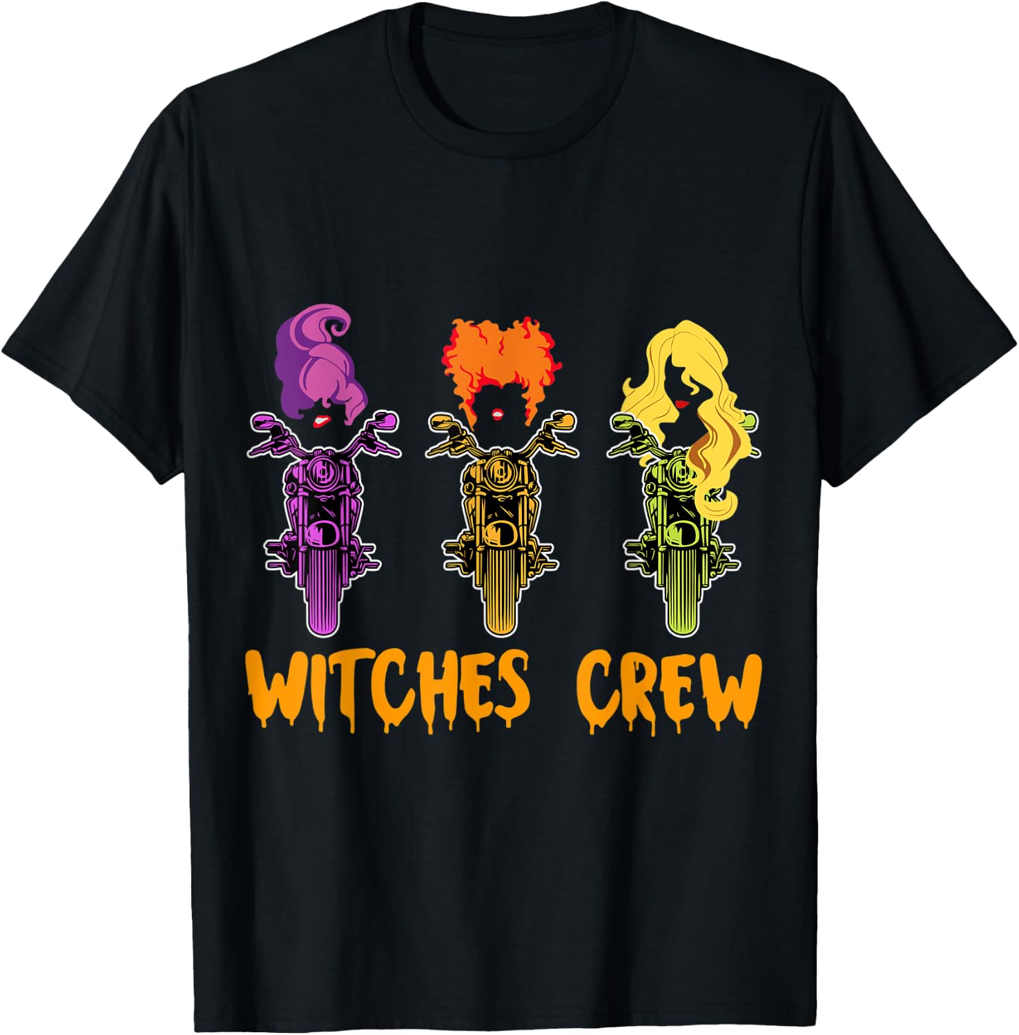 Witches Crew With Chopper Motorcycle for Halloween T-Shirt - T-Shirt | Black