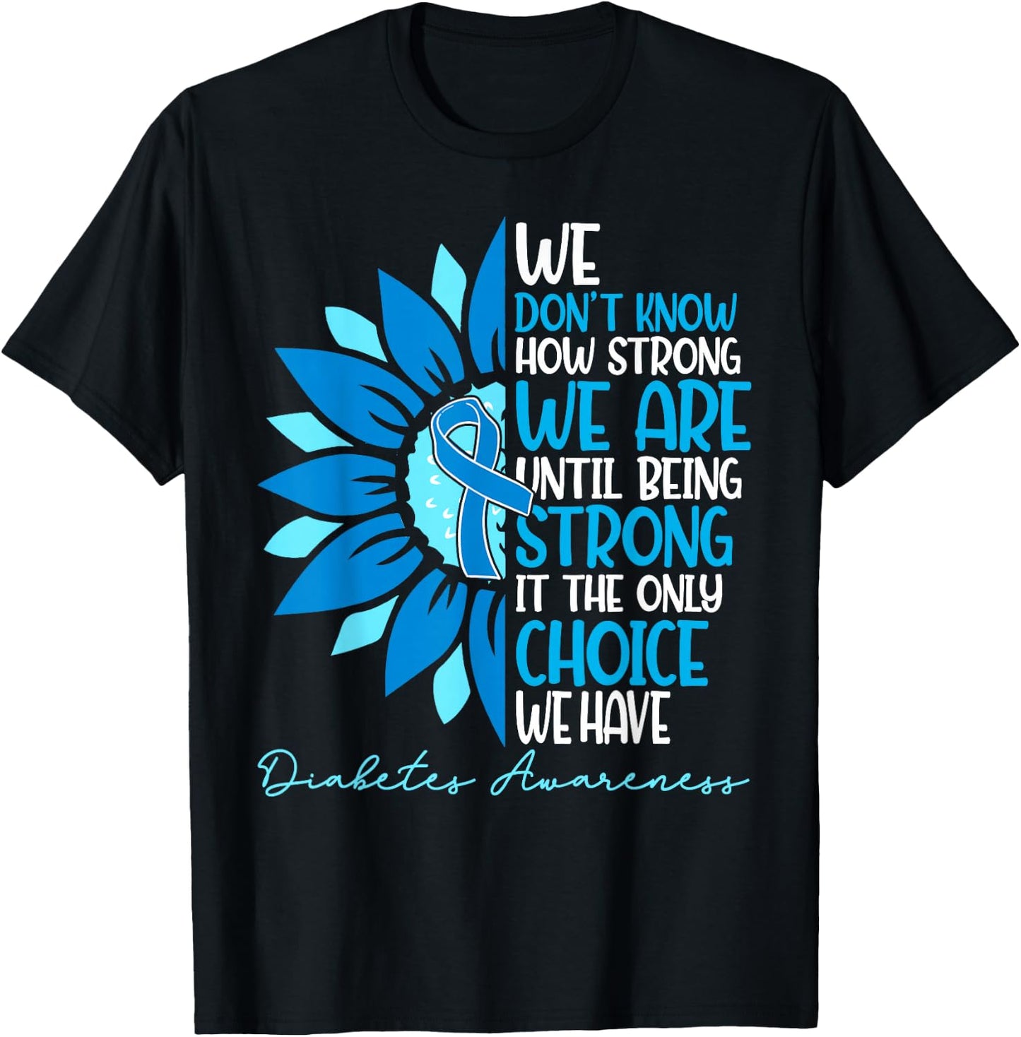 Sunflower Ribbon Blue Support Squad Diabetes Awareness T1D T-Shirt - T-Shirt | Black