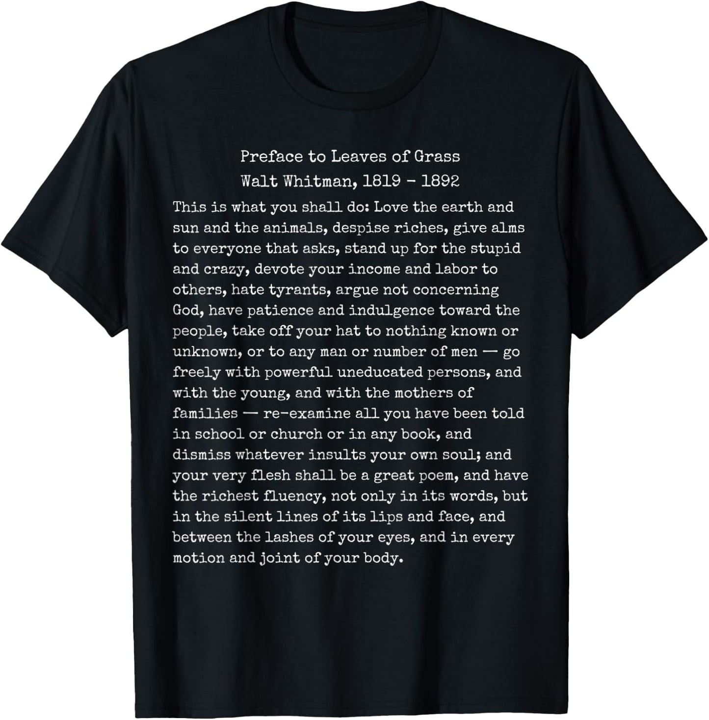 Walt Whitman Leaves of Grass What You Shall Do T-Shirt - T-Shirt | Black