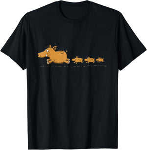 Lustiges Wildschwein Motiv mit Frischlingen Cartoon Waldtier T-Shirt - T-Shirt | Black