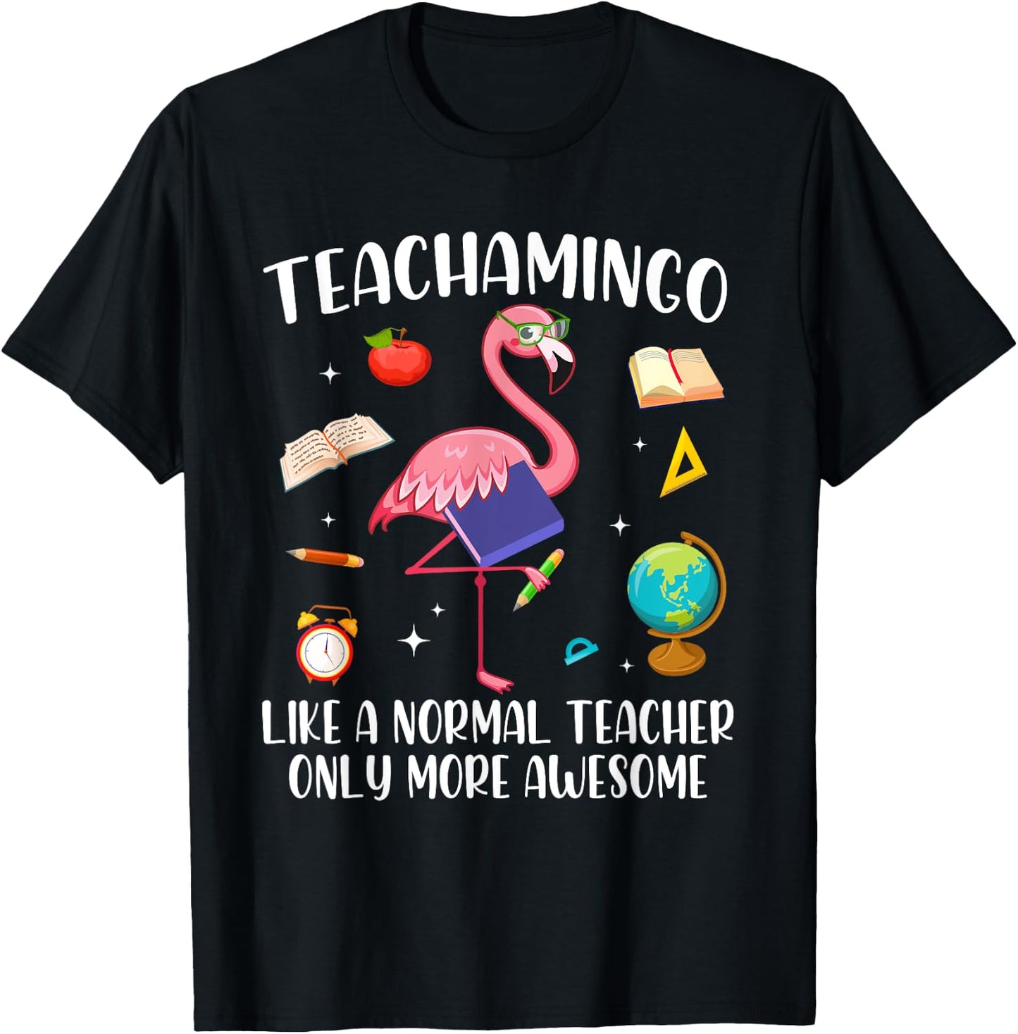 Teacher Pink Flamingo Tropical Flowers Women T-Shirt - T-Shirt | Black