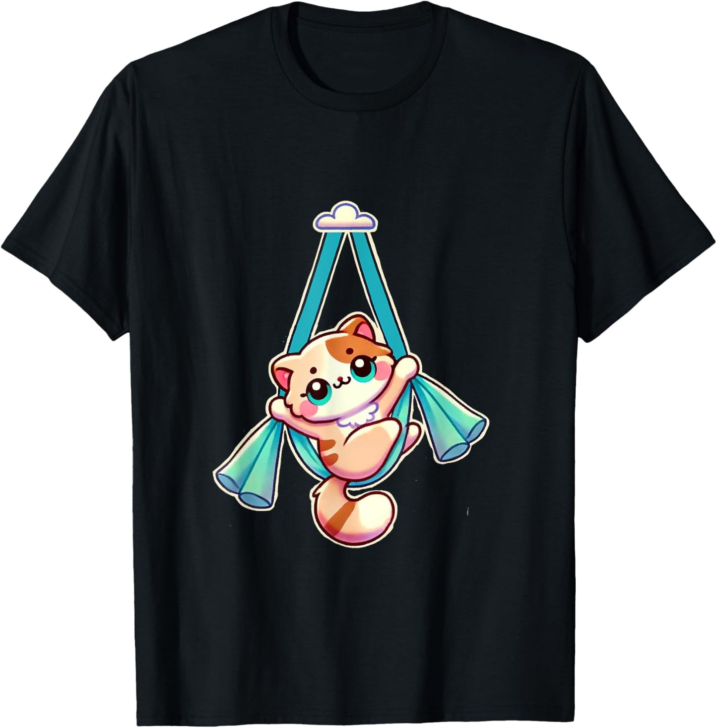 AD Designs Hang In There Aerial Kitty Aerialist Cat Silks T-Shirt - T-Shirt | Black