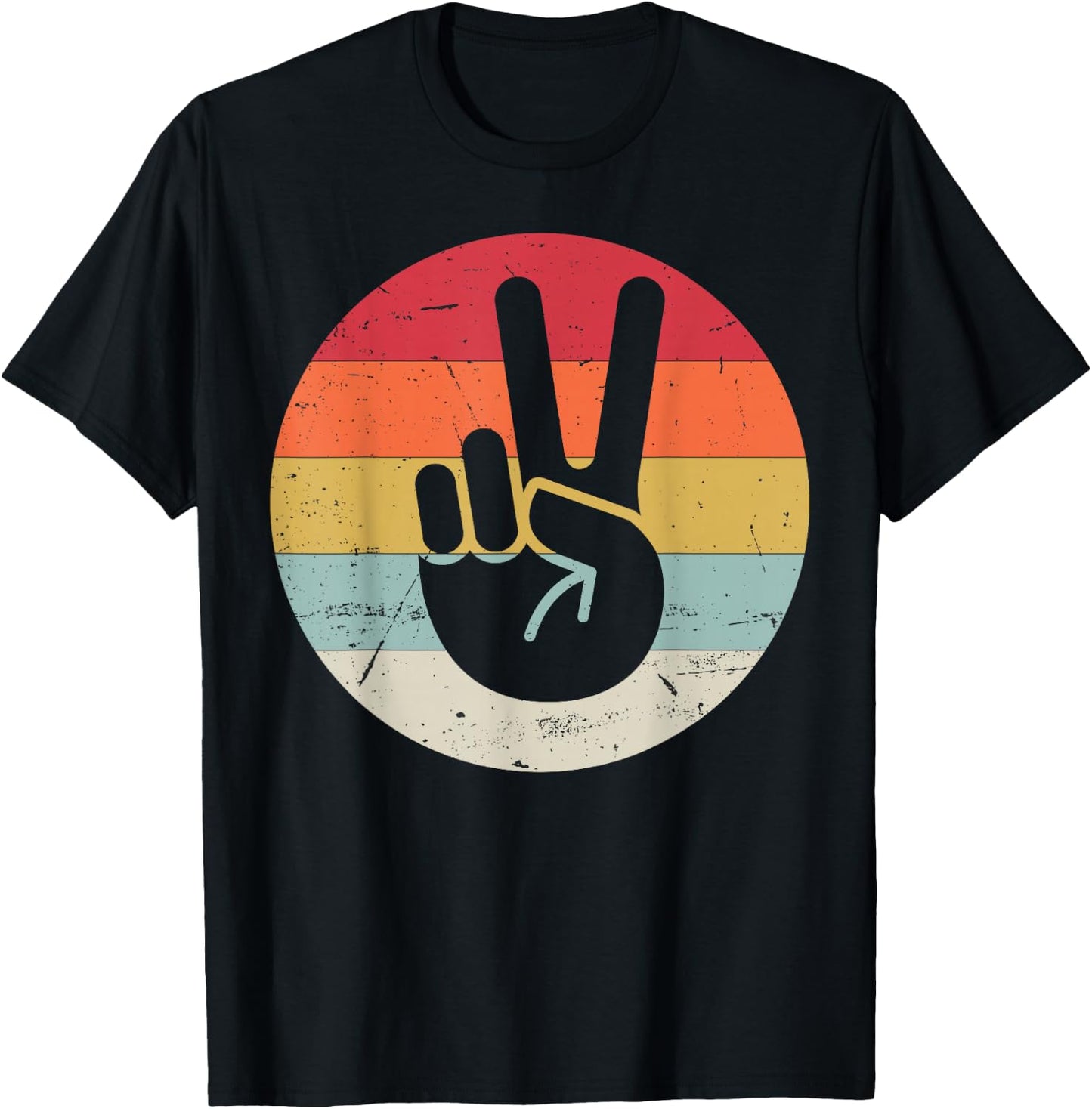 Retro Peace Sign V Fingers Vintage 60s 70s 80s Cool Graphic T-Shirt - T-Shirt | Black