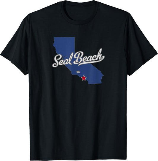 Seal Beach California CA Map T-Shirt - T-Shirt | Black