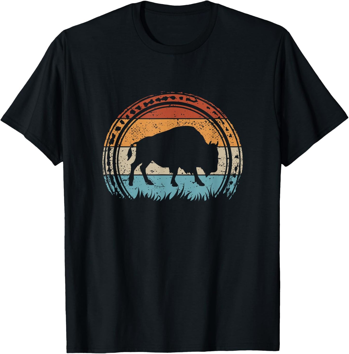 Retro Bison National Park Vintage American Buffalo T-Shirt - T-Shirt | Black