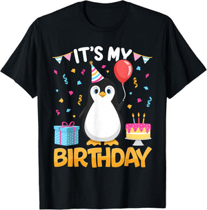 Its My Birthday Penguin BDay Party Anniversary Girl Boy Kids T-Shirt - T-Shirt | Black