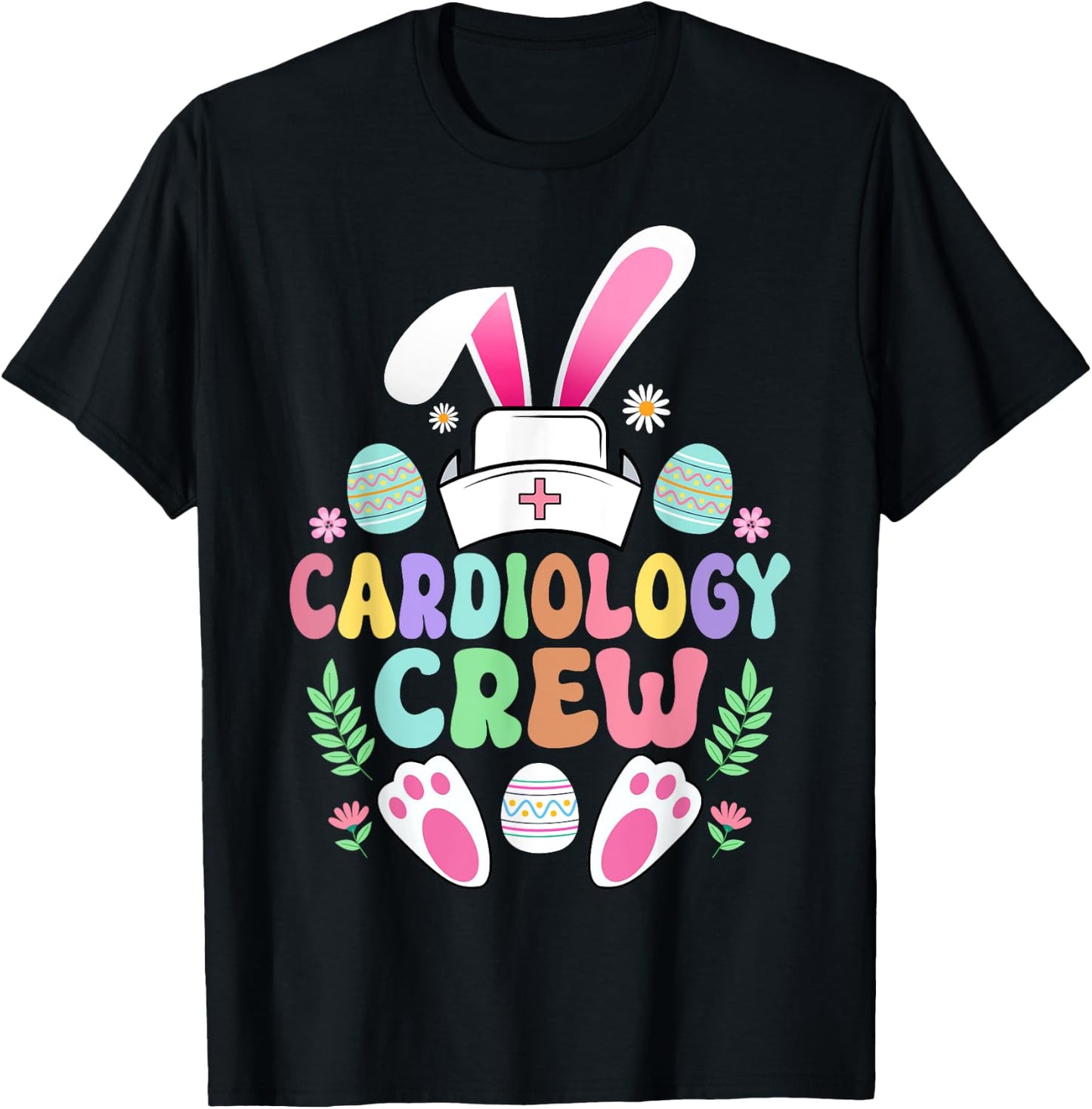 Cardiology Crew Easter Bunny Cardiac Nurse Happy Easter Day T-Shirt - T-Shirt | Black