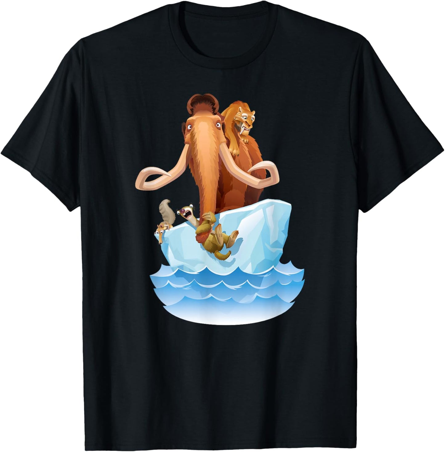 Ice Age Manfred Diego Sid and Scrat on Iceberg T-Shirt - T-Shirt | Black