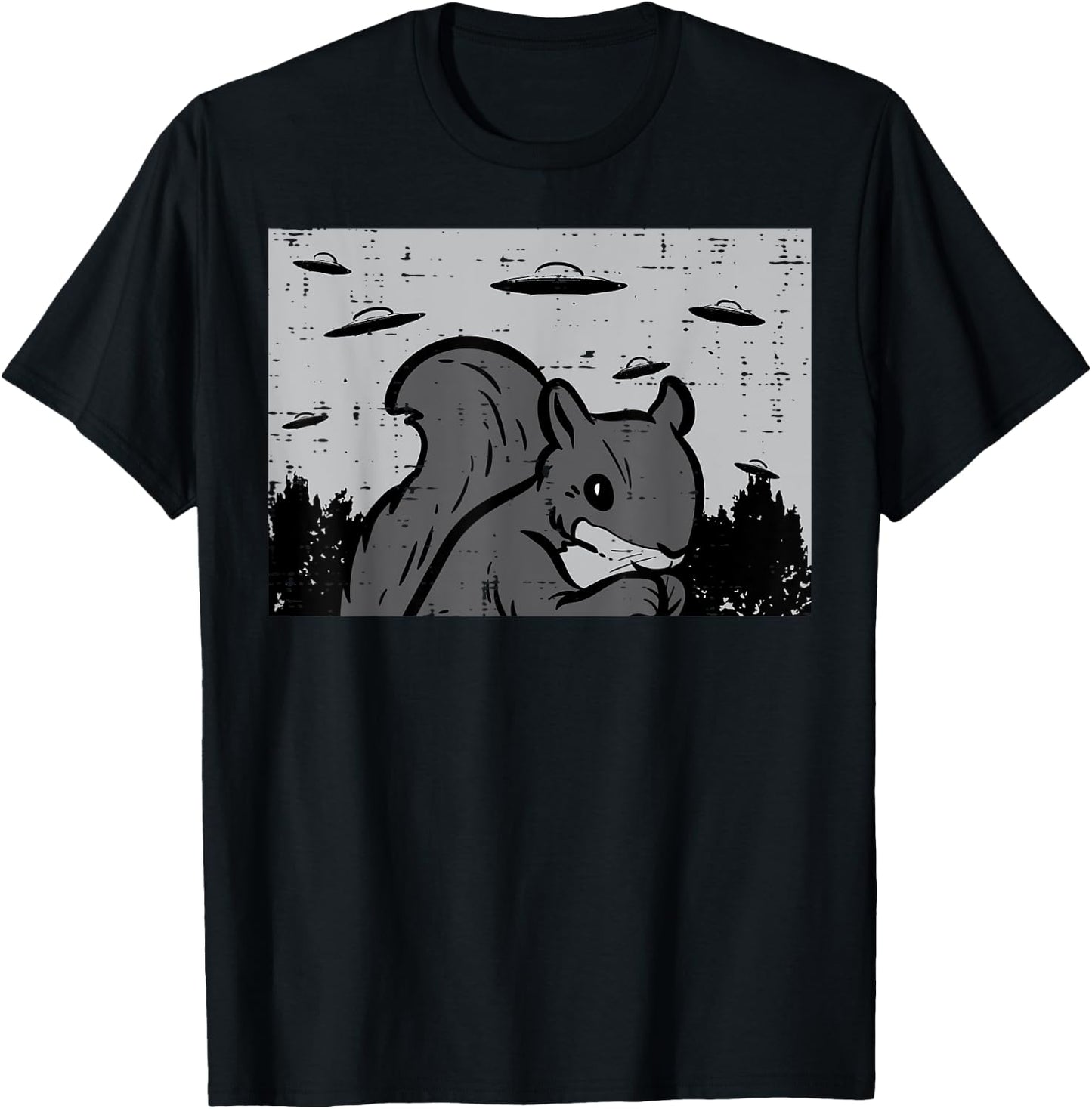 Squirrel UFOs Alien Vintage Animal Rodent Men Women Kids T-Shirt - T-Shirt | Black