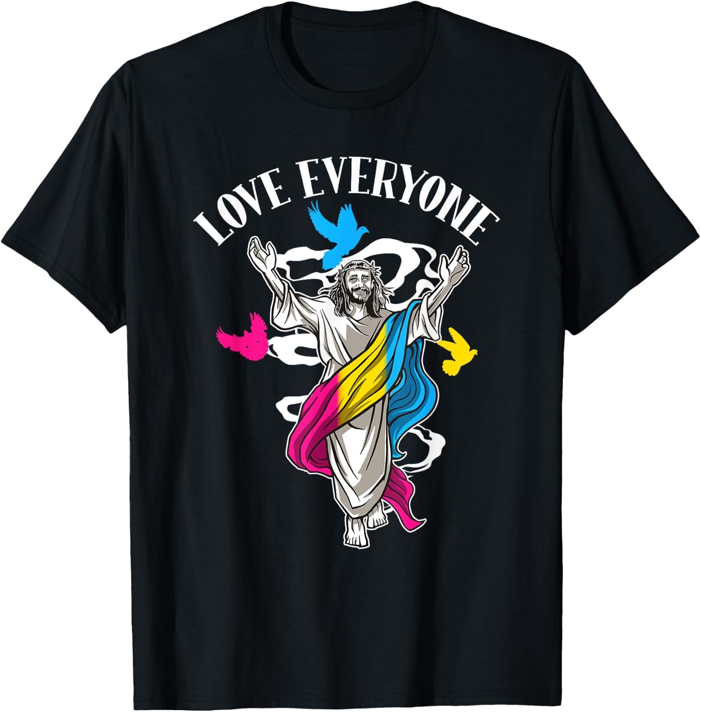 Love Everyone, Christian Pan Pride Jesus, Pansexual Love T-Shirt - T-Shirt | Black