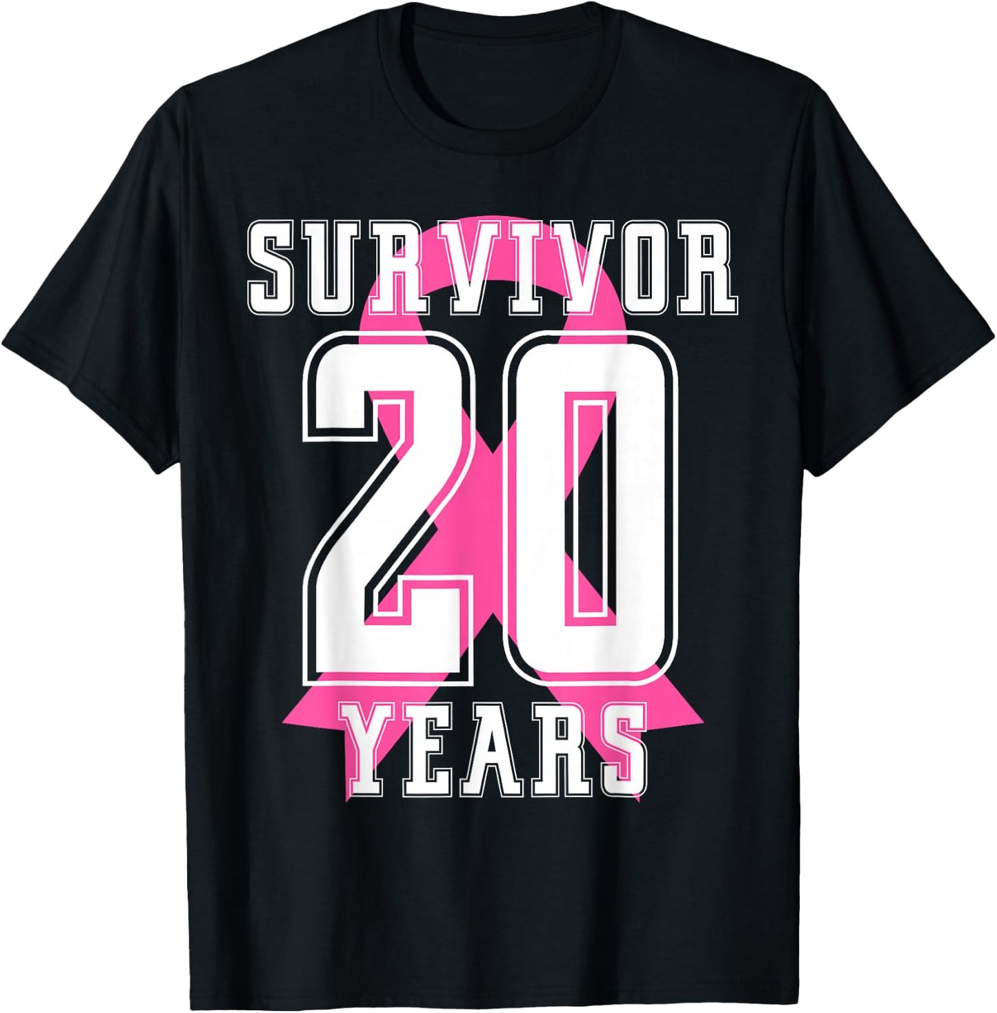 20 Years Free Survivor Breast Cancer Awareness Pink Ribbon T-Shirt - T-Shirt | Black