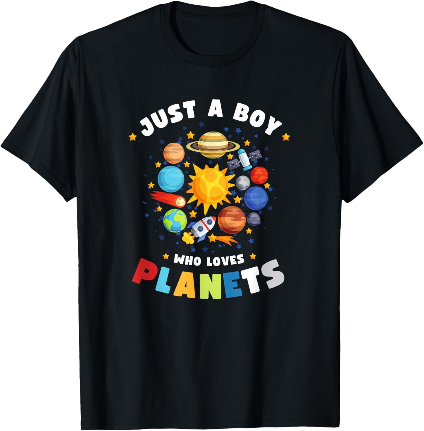 Just a Boy Who Loves Planets - Space Enthusiast Solar System T-Shirt - T-Shirt | Black