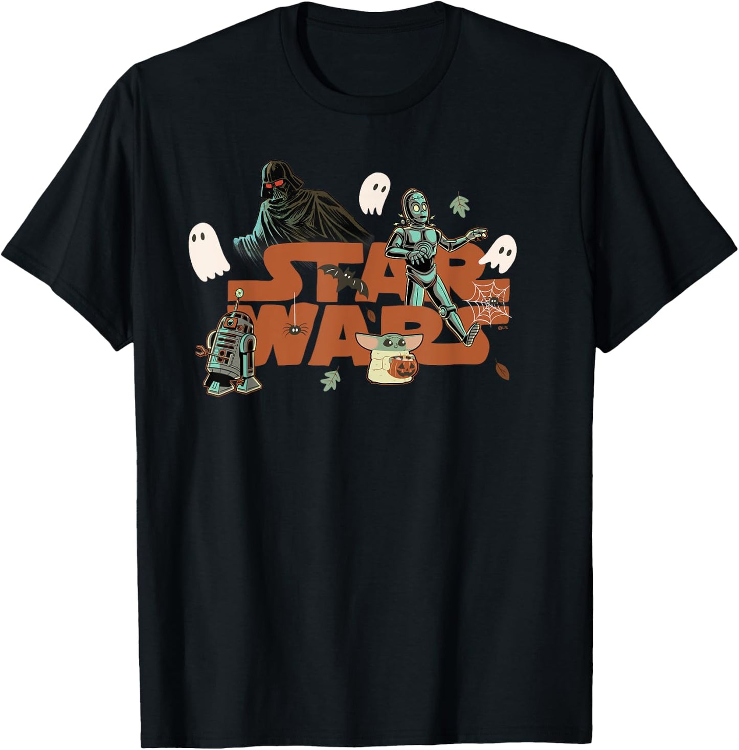Star Wars Logo Grogu Darth Vader R2-D2 C-3PO Fall Halloween T-Shirt - T-Shirt | Black