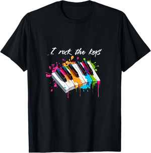 with "I Rock the Keys" Musician Keyboard Piano, black T-Shirt - T-Shirt | Black