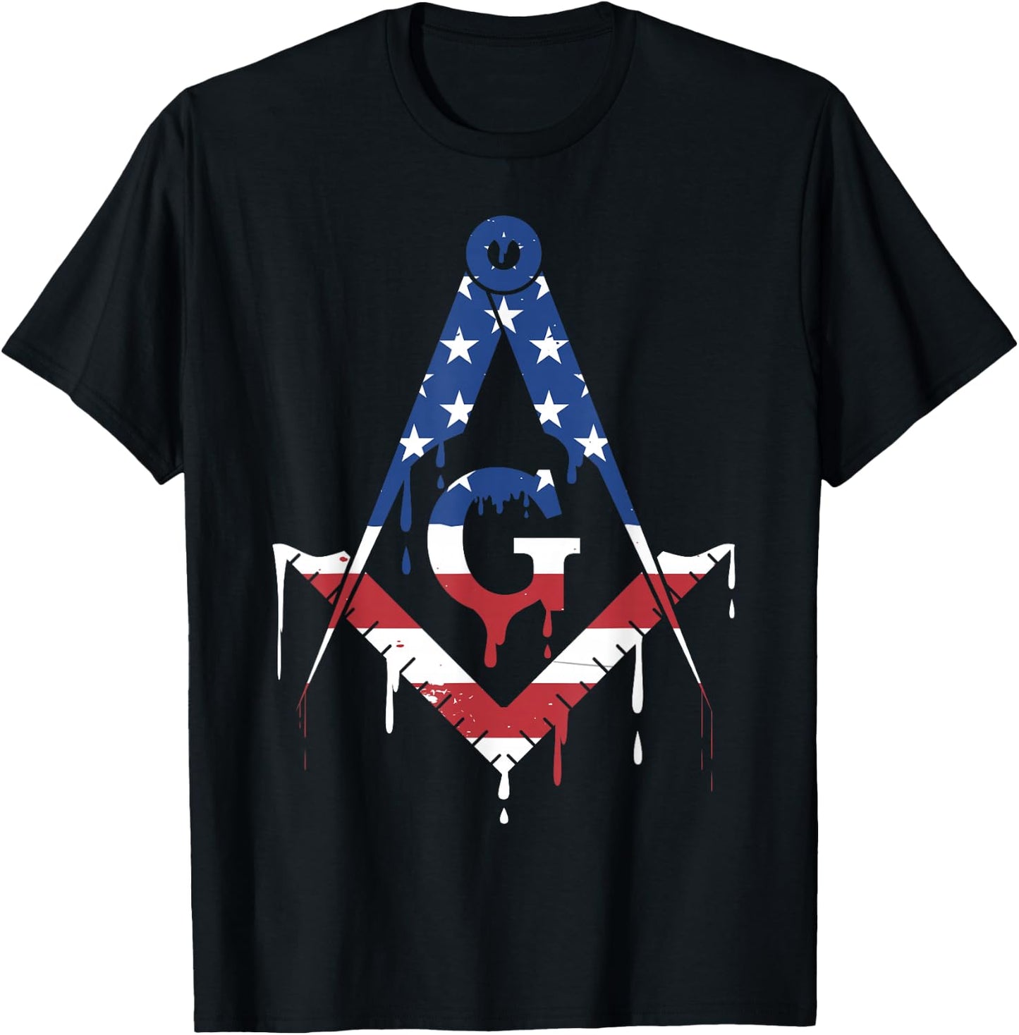 Freemason Masonic Freemasonry American Flag USA Drip T-Shirt - T-Shirt | Black