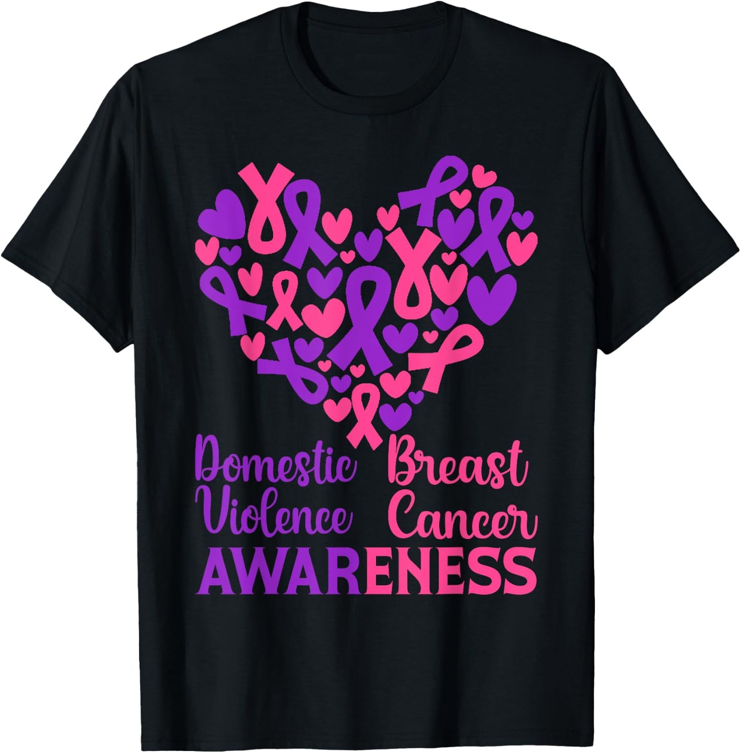 Domestic Violence & Breast Cancer Awareness Month Warrior T-Shirt - T-Shirt | Black
