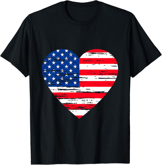 Girls July 4th American Flag Heart Distressed Toddler Baby T-Shirt - T-Shirt | Black