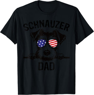 Schnauzer Dad Father Day Dog Wearing USA Flag Sunglasses T-Shirt - T-Shirt | Black