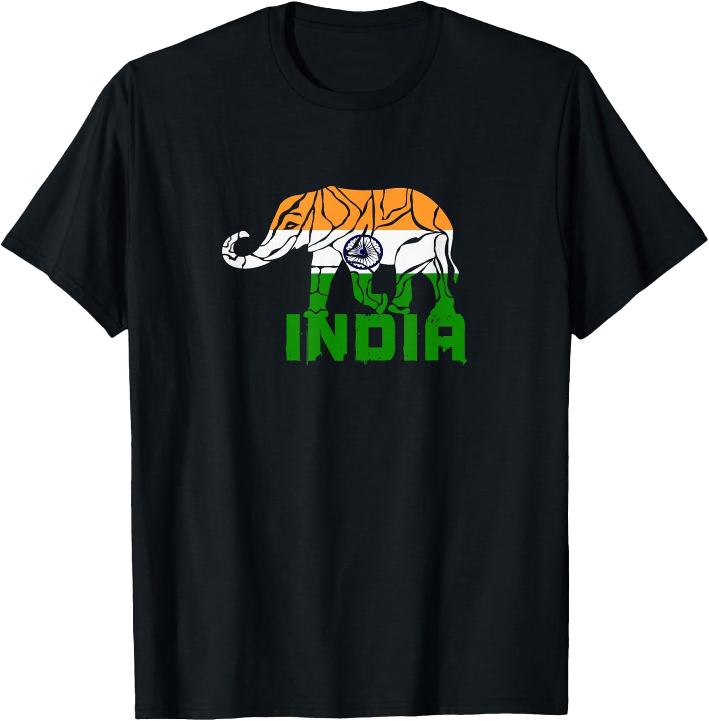 Indian elephant with national colours and national flag gift T-Shirt - T-Shirt | Black