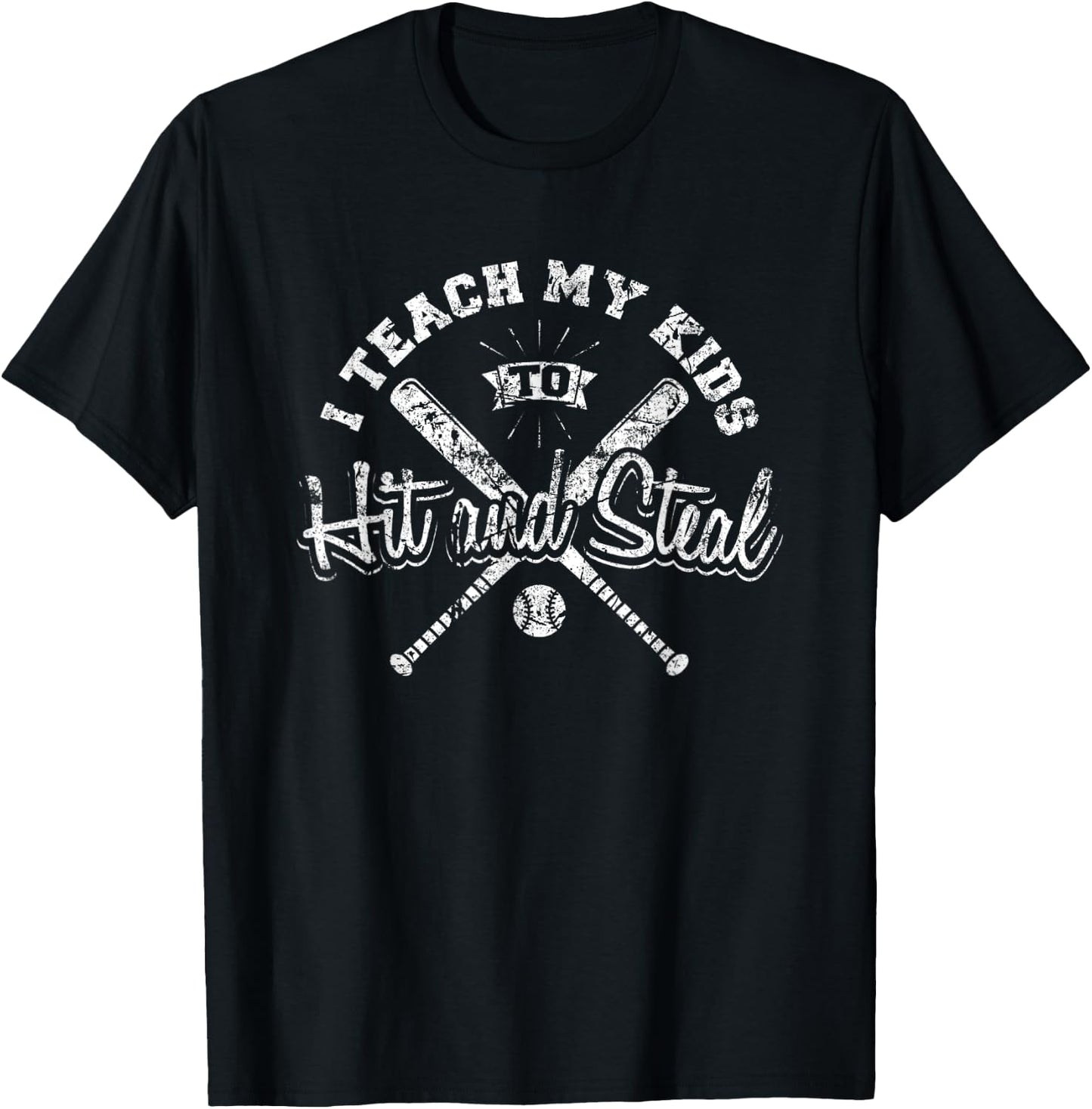 I Teach My Kids To Hit and Steal Funny Baseball Vintage T-Shirt - T-Shirt | Black