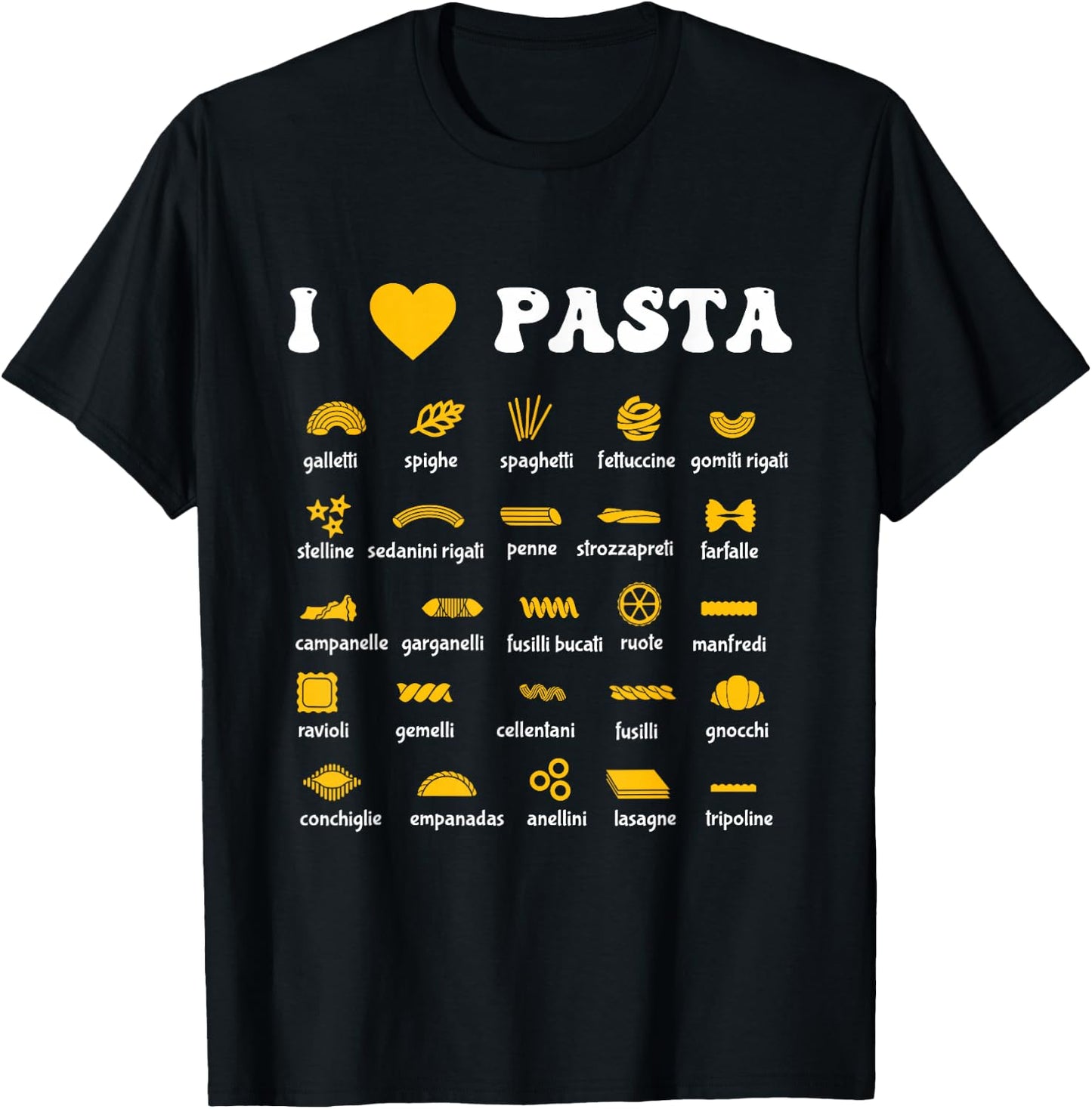 Pasta Varieties Spaghetti Noodles Italy Gift Pasta , black, s T-Shirt - T-Shirt | Black