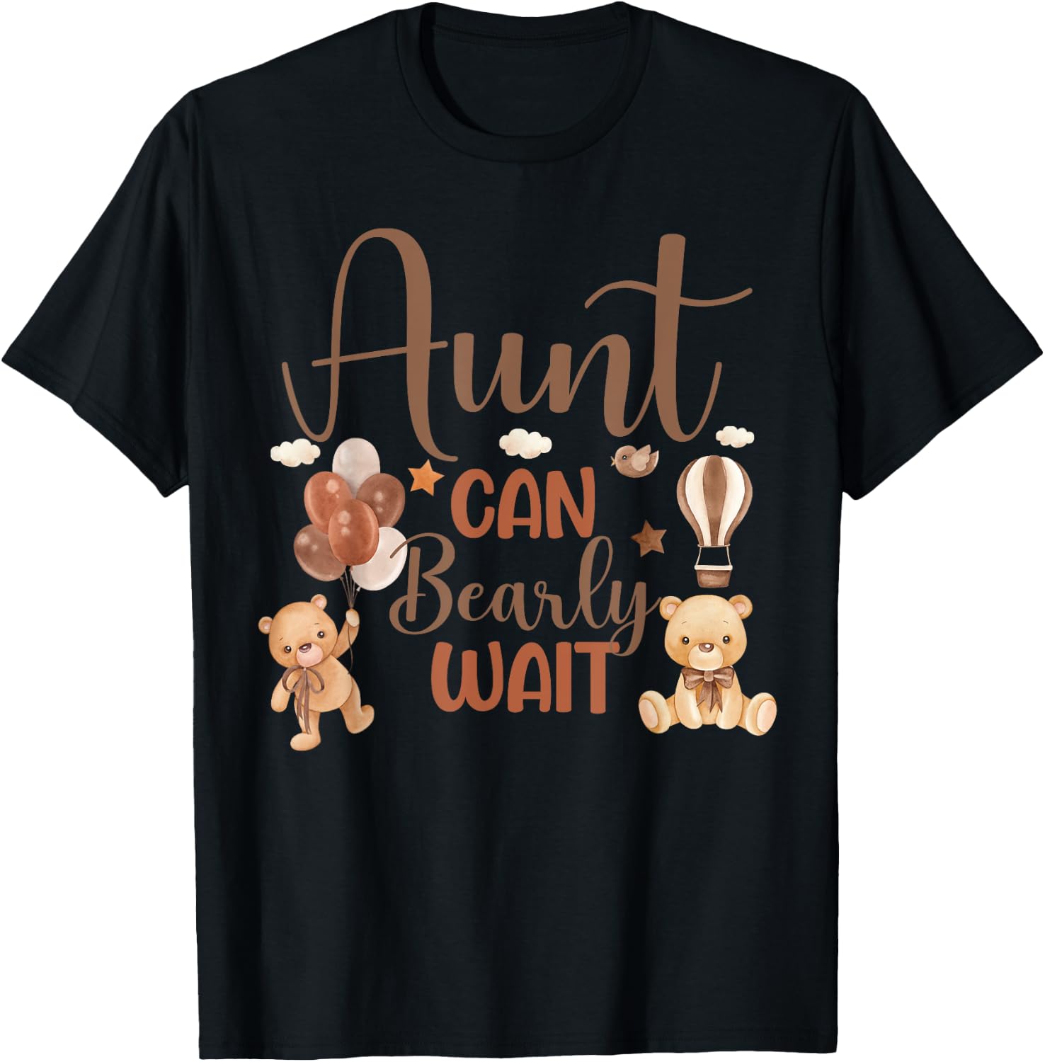 Aunt Can Bearly Wait Bear Gender Neutral Boy Baby Shower T-Shirt - T-Shirt | Black