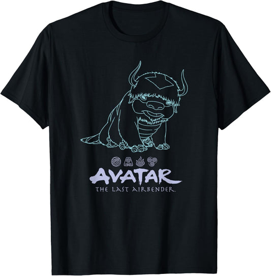 Avatar: The Last Airbender Appa Outline Portrait T-Shirt - T-Shirt | Black