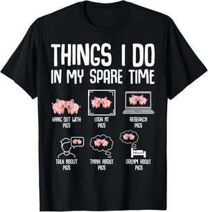 Pig Things I Do in My Spare Time Women Kids T-Shirt - T-Shirt | Black