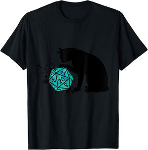 Nerdy Cat with D20 Cube - Cat Lovers T-Shirt - T-Shirt | Black