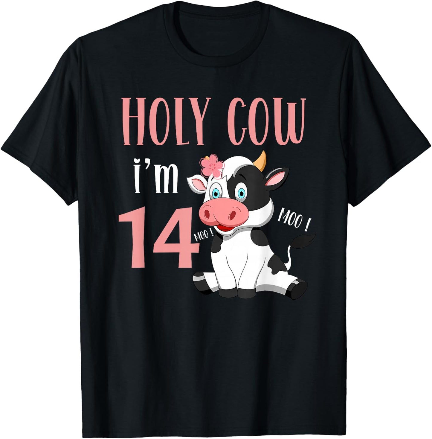 Holy Cow I'm 14 Cow Girl Birthday 14 Years Old T-Shirt - T-Shirt | Black