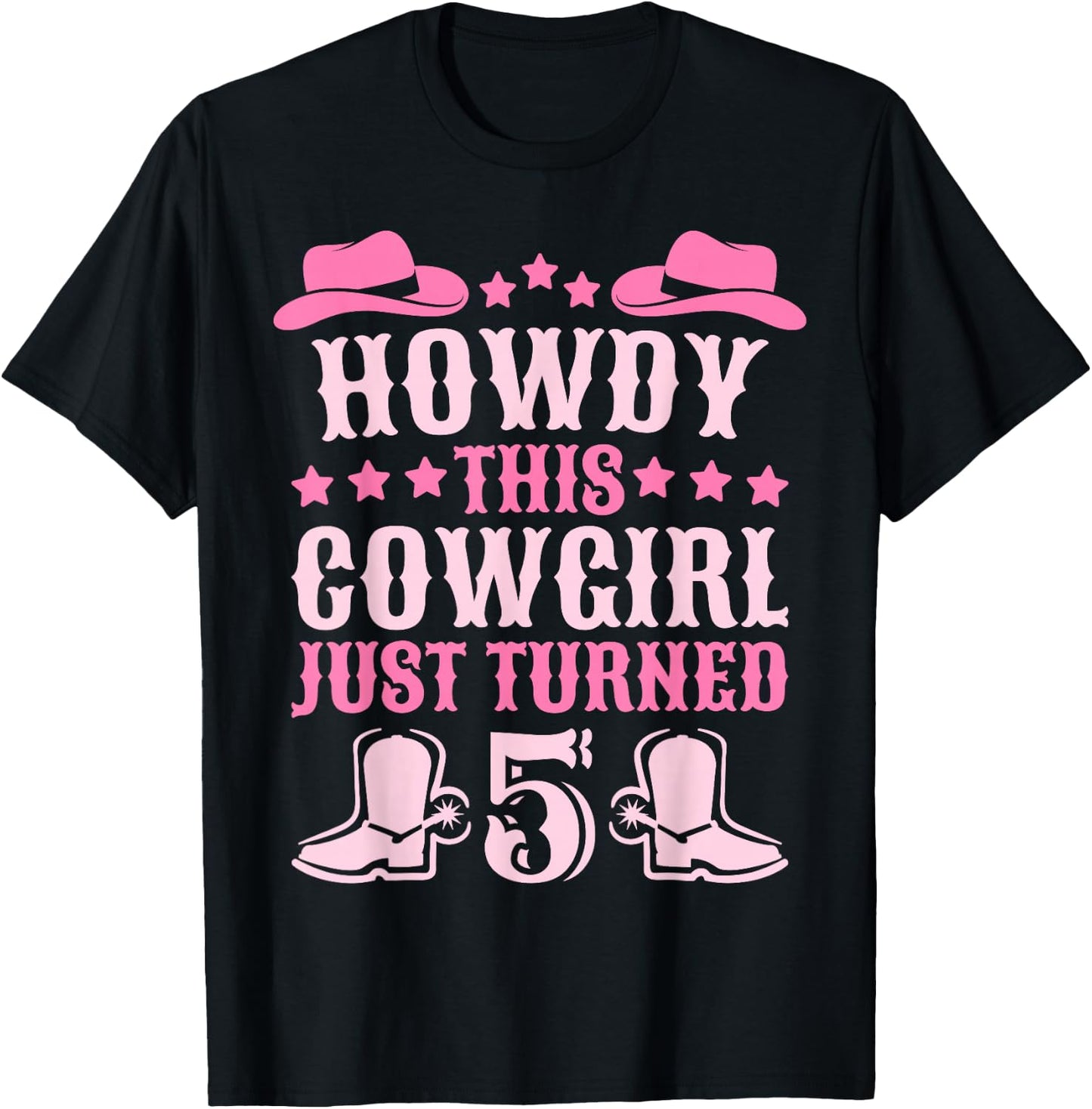5yr Birthday Cowgirl Western 5 Year Old Girl 5th Birthday T-Shirt - T-Shirt | Black