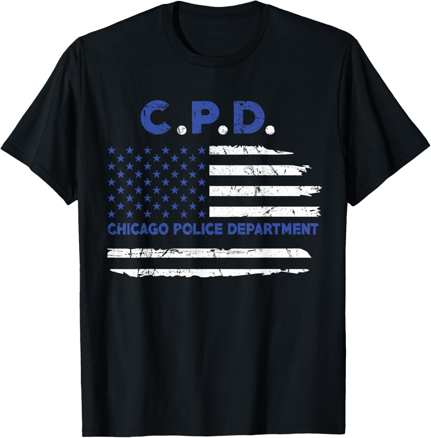Chicago Police Officer American Flag Thin Blue Line Men T-Shirt - T-Shirt | Black