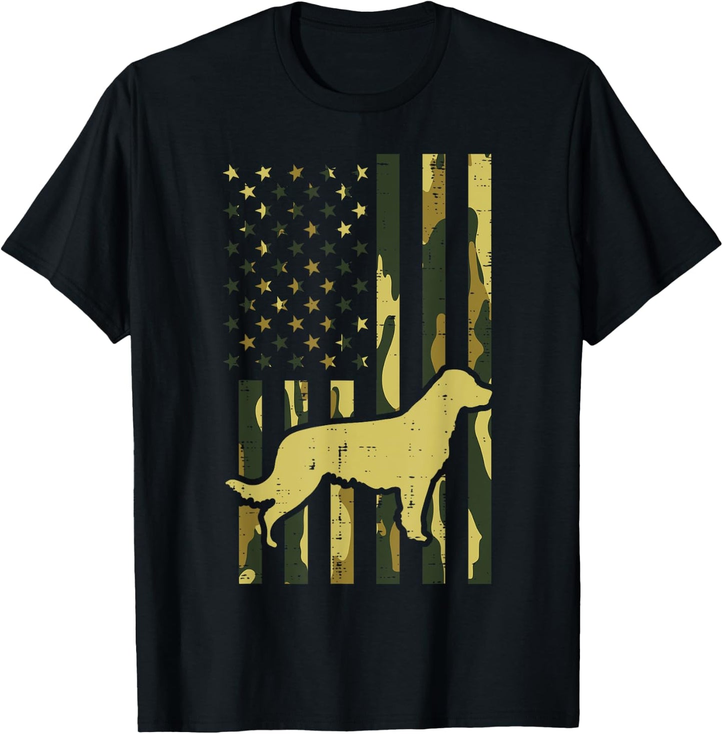 Camo US Flag Golden Retriever Vintage Pet Dog Patriotic Gift Women Kids Men T-Shirt - T-Shirt | Black