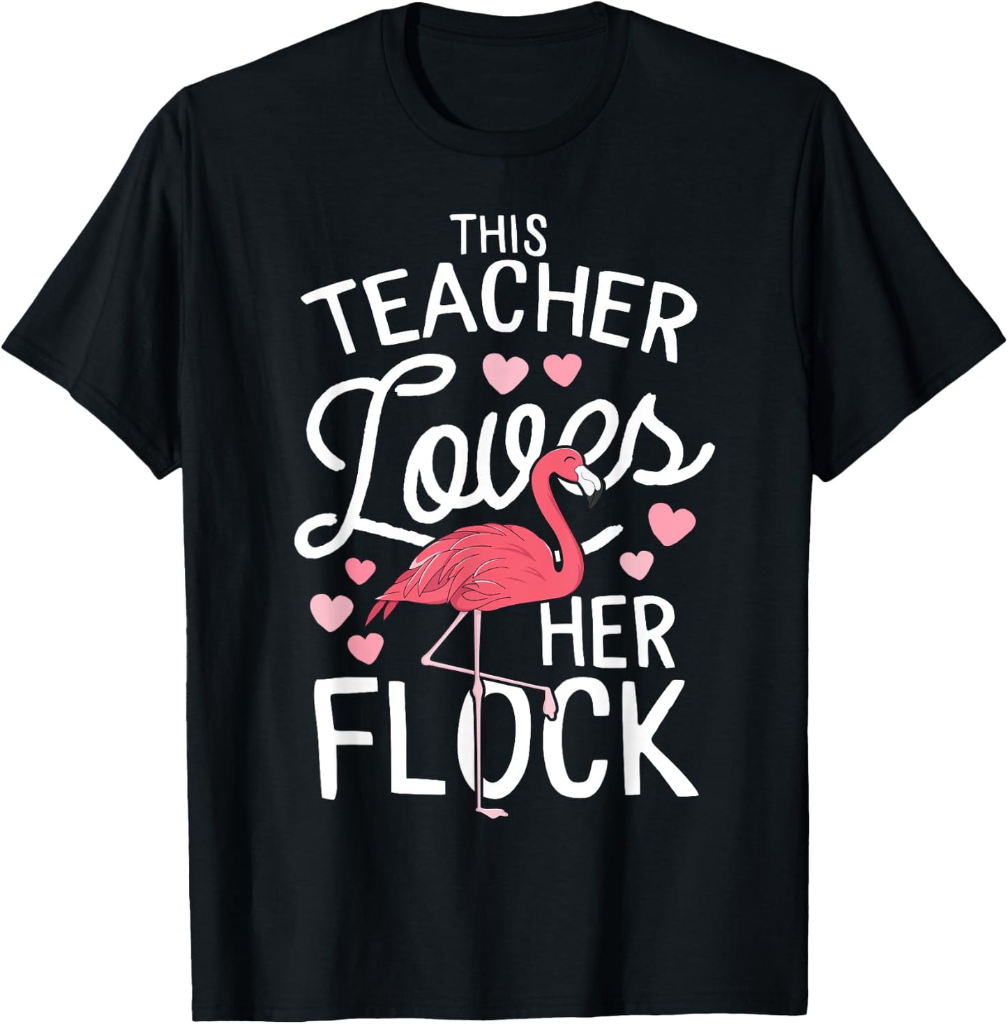 This Teacher Loves Her Flock Flamingo Teacher Class Gift T-Shirt - T-Shirt | Black