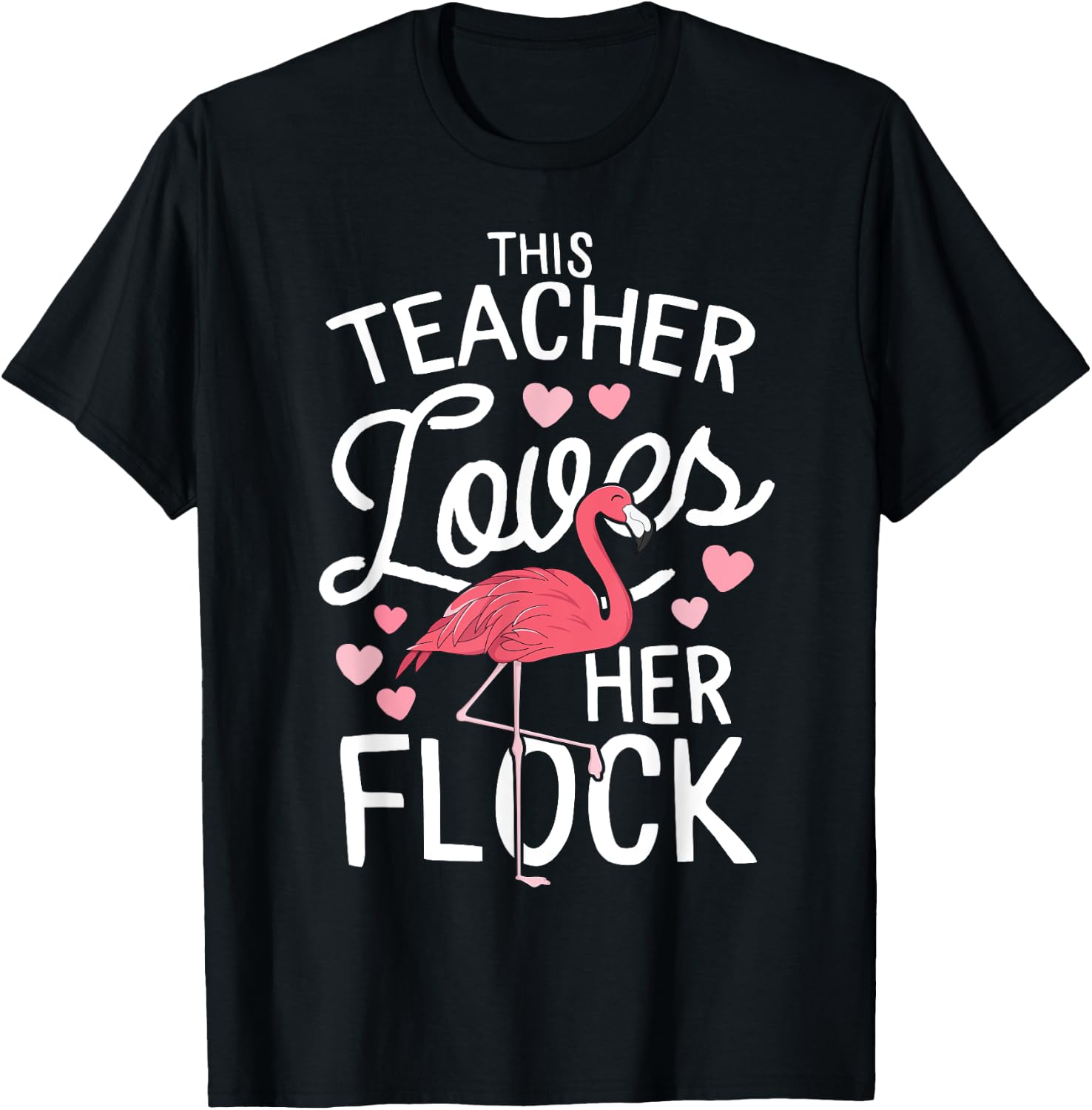 This Teacher Loves Her Flock Flamingo Teacher Class Gift T-Shirt - T-Shirt | Black