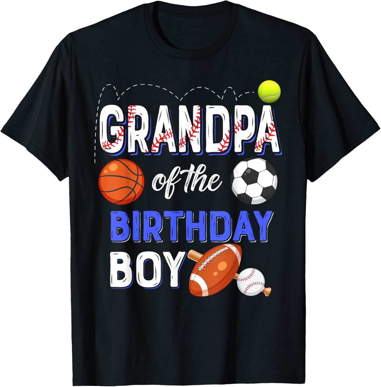 Grandpa Of The Birthday Boy Sports 1st Family Matching Party T-Shirt - T-Shirt | Black