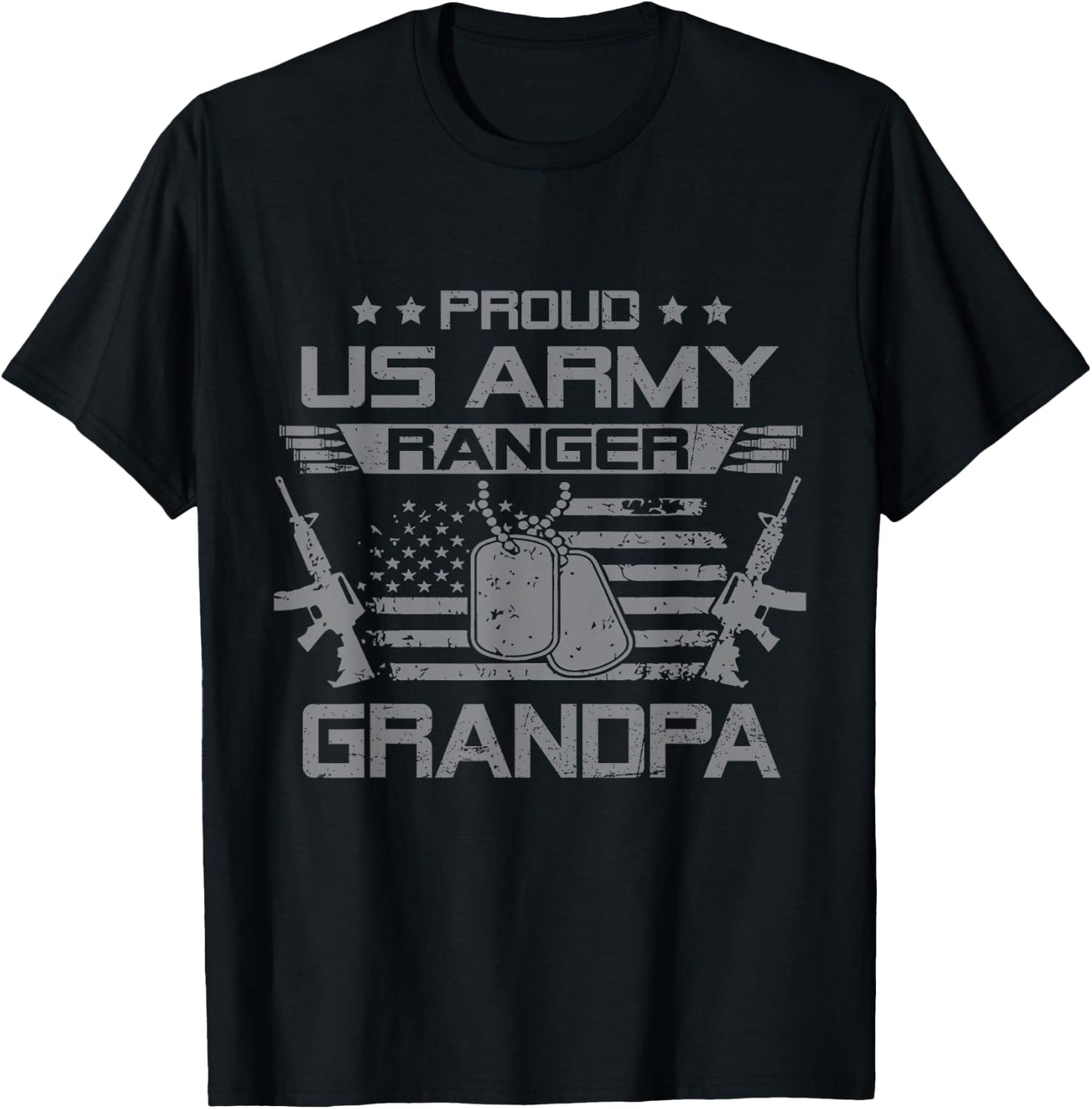 Proud US Army Ranger Grandpa Flag American USA Military T-Shirt - T-Shirt | Black