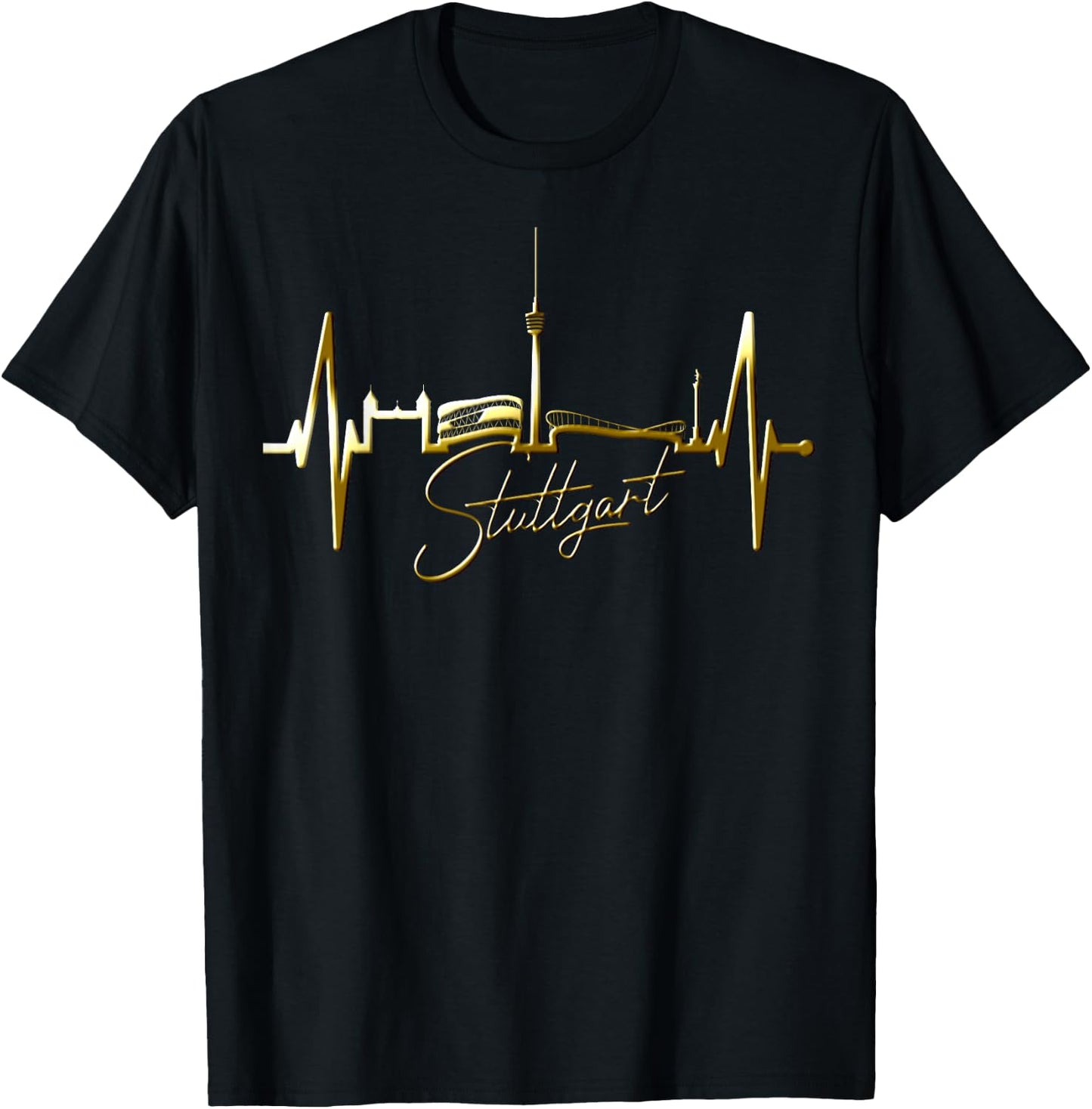 Stuttgart Skyline Herzschlag Fan Herz Liebe I Love Stuttgart T-Shirt - T-Shirt | Black