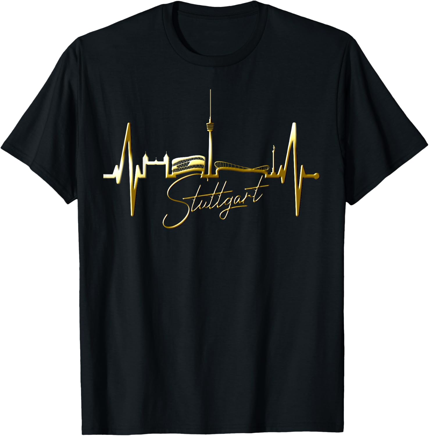 Stuttgart Skyline Herzschlag Fan Herz Liebe I Love Stuttgart T-Shirt - T-Shirt | Black